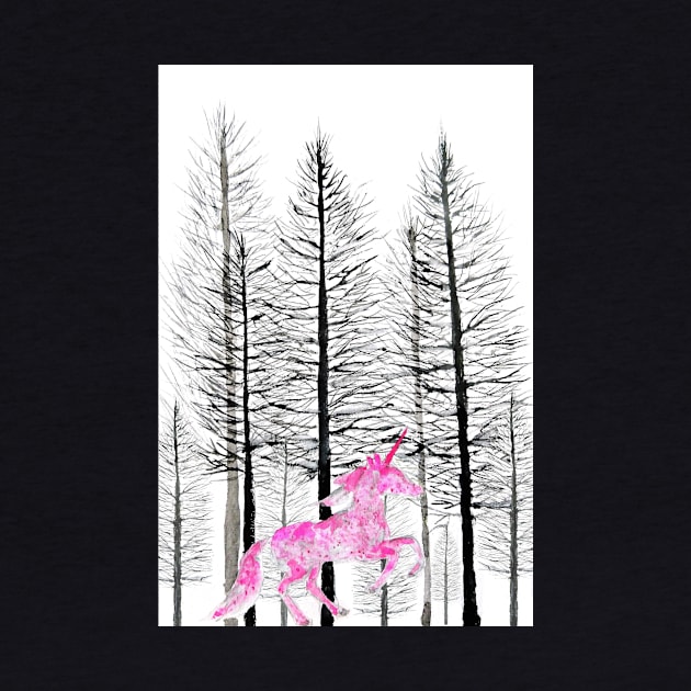 pink unicorn in forest by colorandcolor